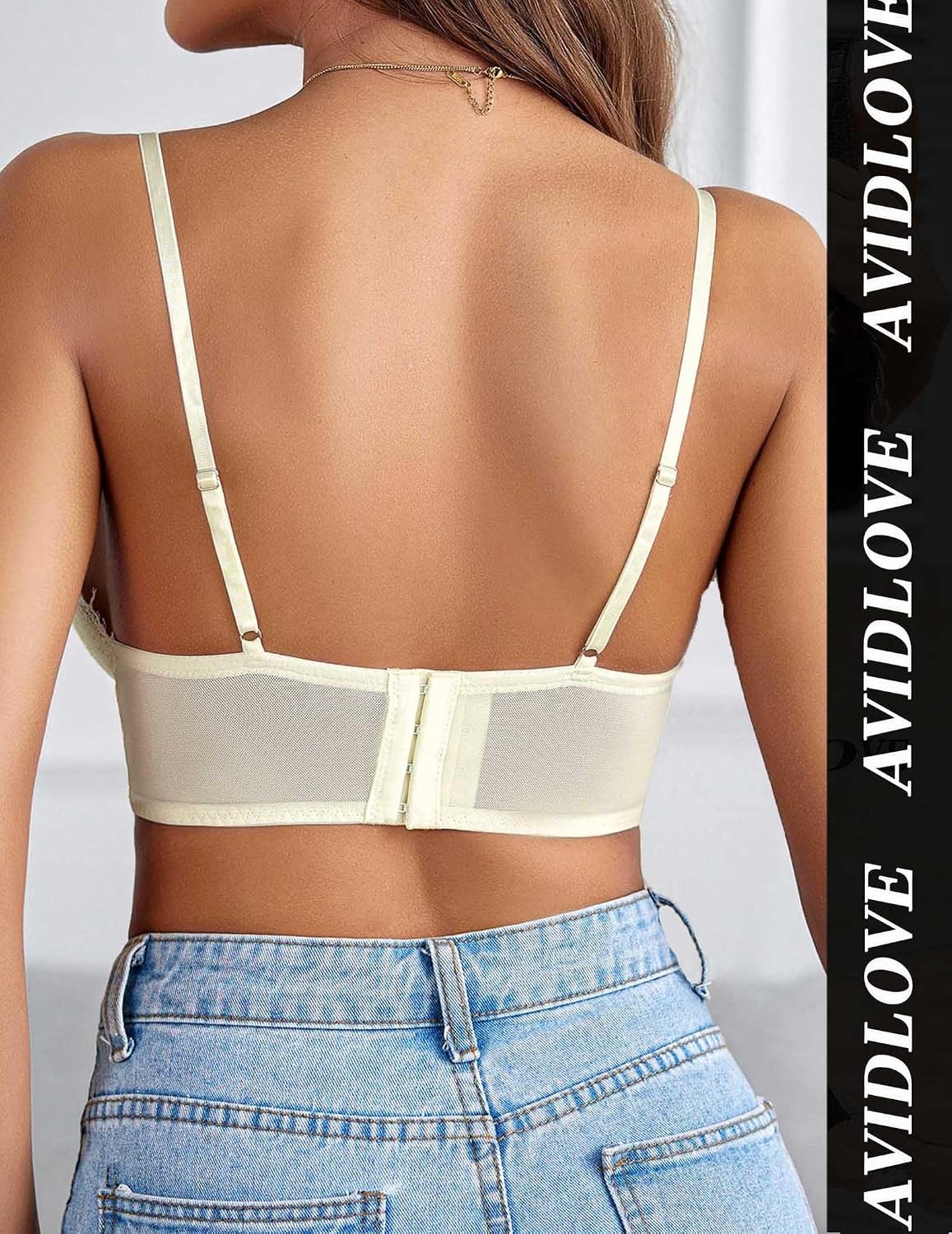 image:imageAvidlove Bralette Wireless Lace Camisole VNeck DoubleLayered Crop TopBeige