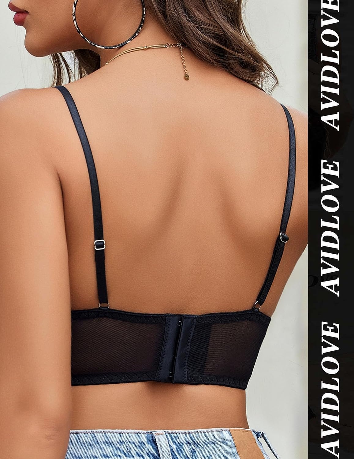 image:imageAvidlove Bralette Wireless Lace Camisole VNeck DoubleLayered Crop TopBlack