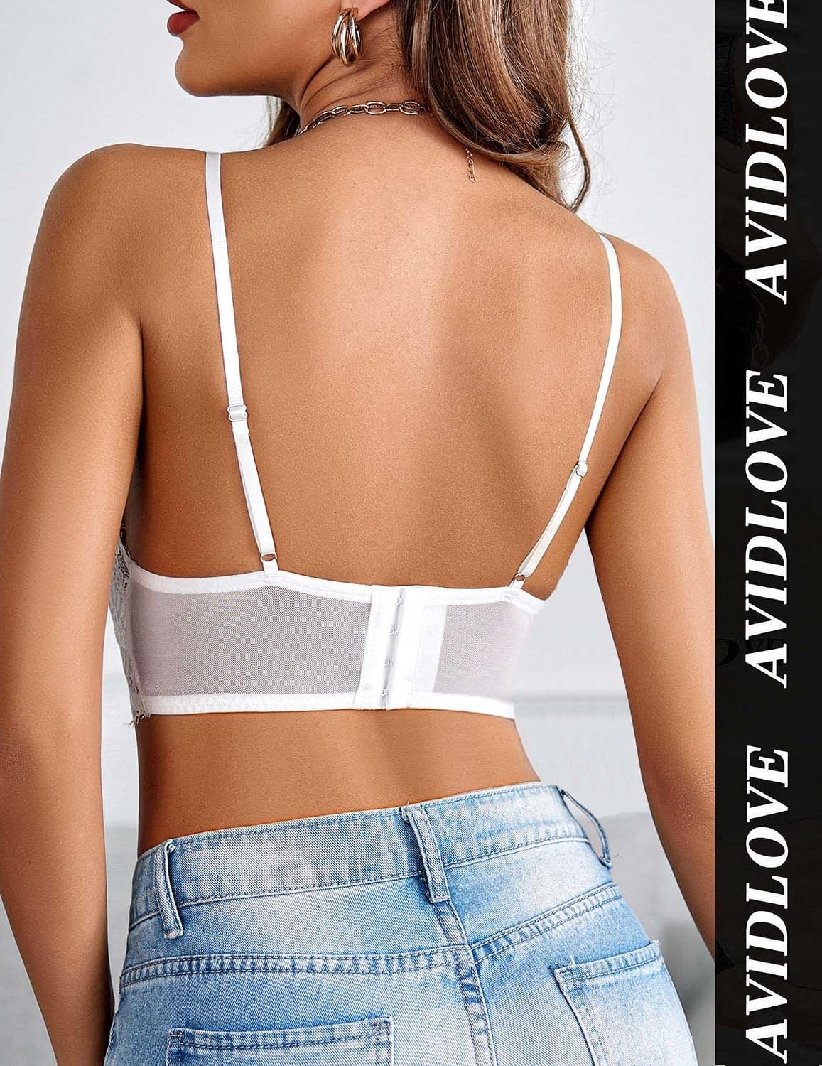 image:imageAvidlove Bralette Wireless Lace Camisole VNeck DoubleLayered Crop TopWhite