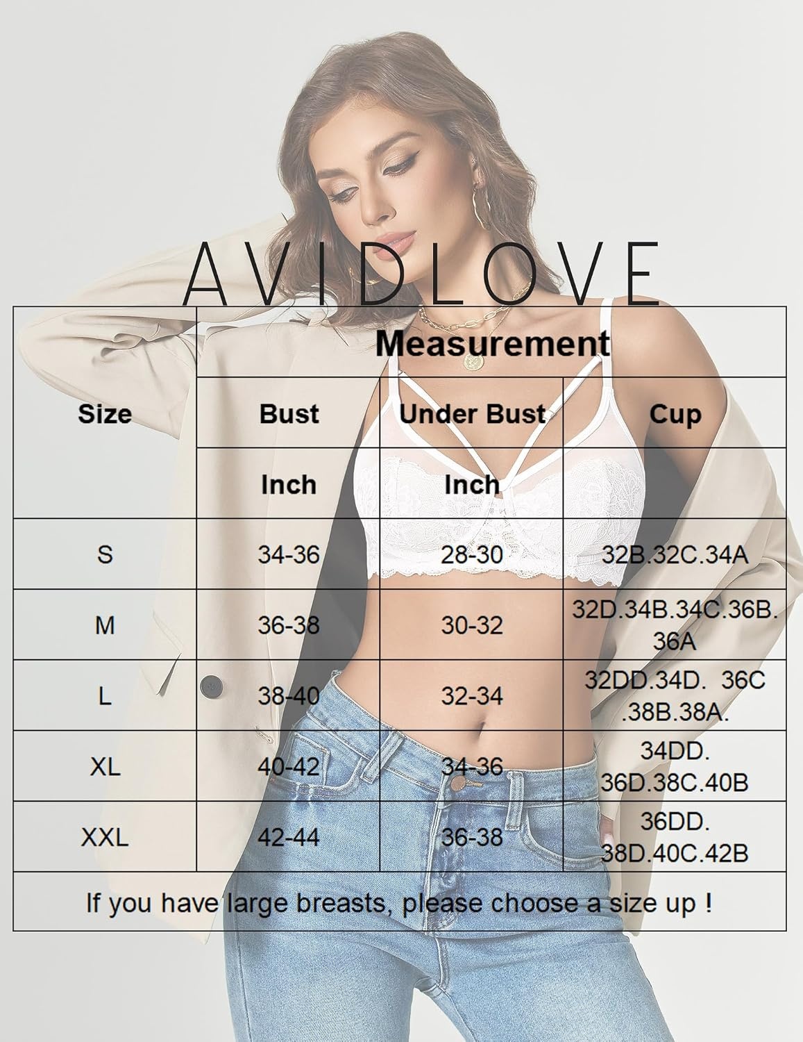 image:imageAvidlove Bralettes for Women Underwire Lace Floral Crossover Bra TShirt Everyday Bra LingerieWhite