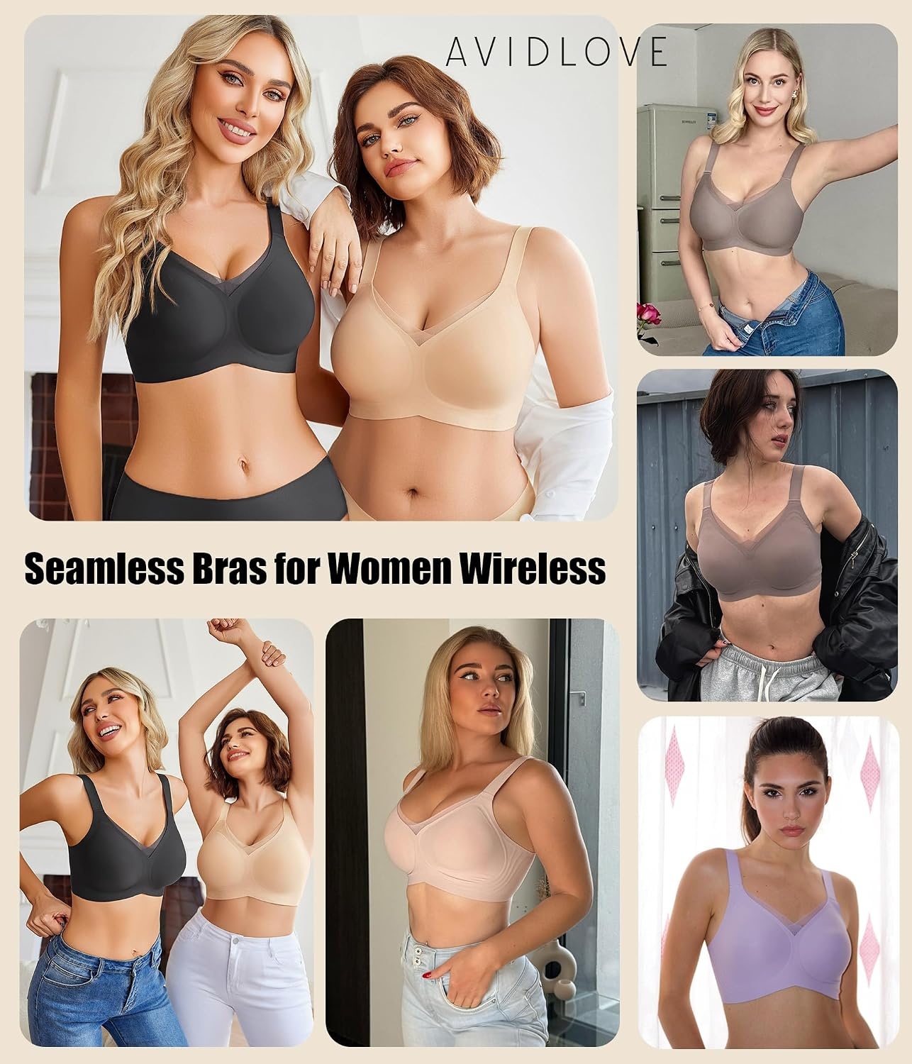 image:imageAvidlove Womens Seamless Bras No Underwire V Mesh Comfort Bralette Full Coverage Push Up Everyday TShirt BraBlack