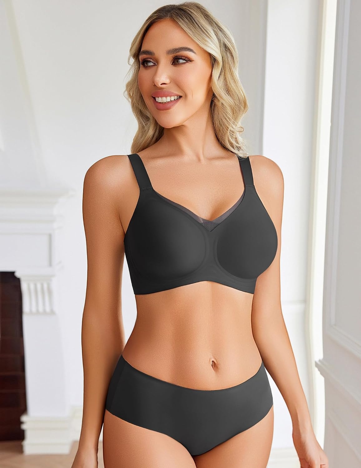image:imageAvidlove Womens Seamless Bras No Underwire V Mesh Comfort Bralette Full Coverage Push Up Everyday TShirt BraBlack
