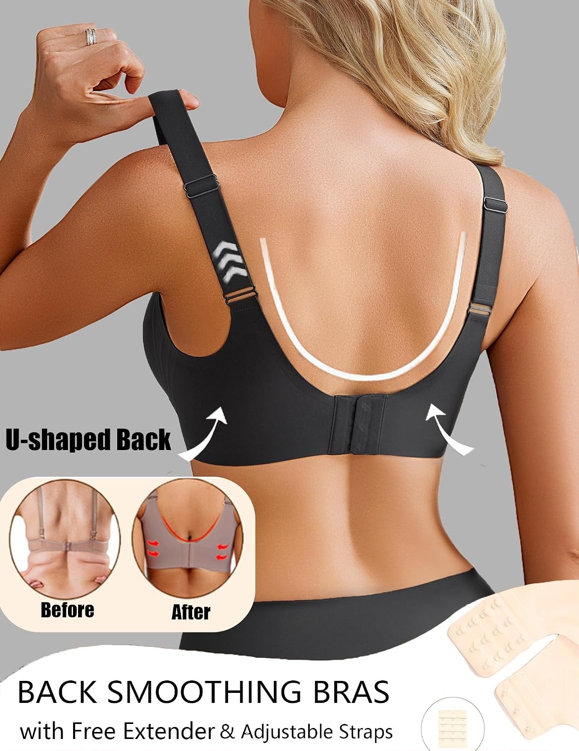 image:imageAvidlove Womens Seamless Bras No Underwire V Mesh Comfort Bralette Full Coverage Push Up Everyday TShirt BraBlack