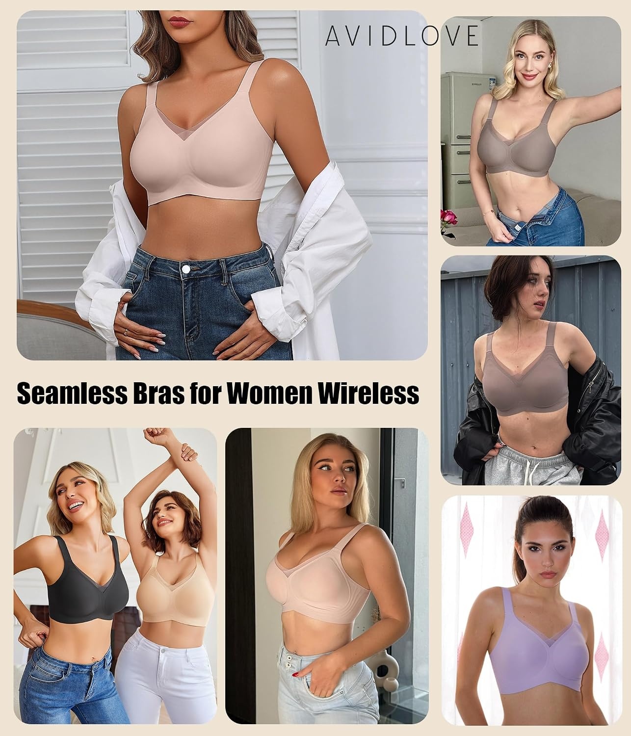 image:imageAvidlove Womens Seamless Bras No Underwire V Mesh Comfort Bralette Full Coverage Push Up Everyday TShirt BraCoupled Pink