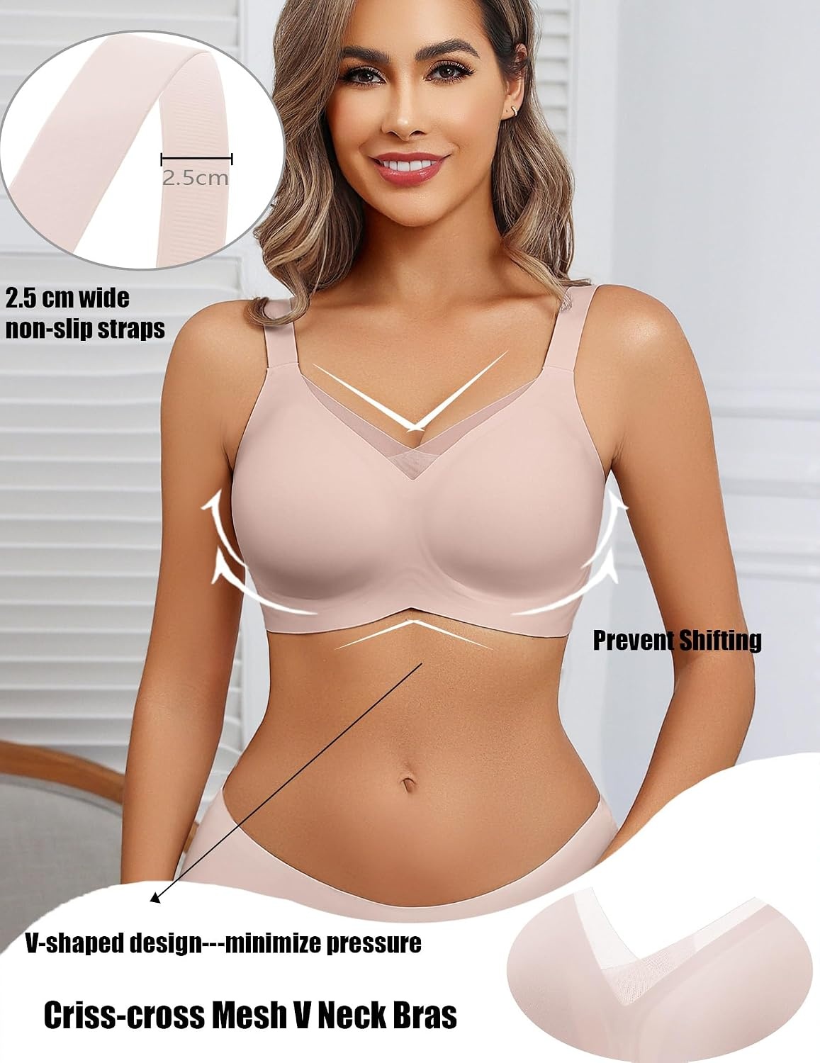 image:imageAvidlove Womens Seamless Bras No Underwire V Mesh Comfort Bralette Full Coverage Push Up Everyday TShirt BraCoupled Pink