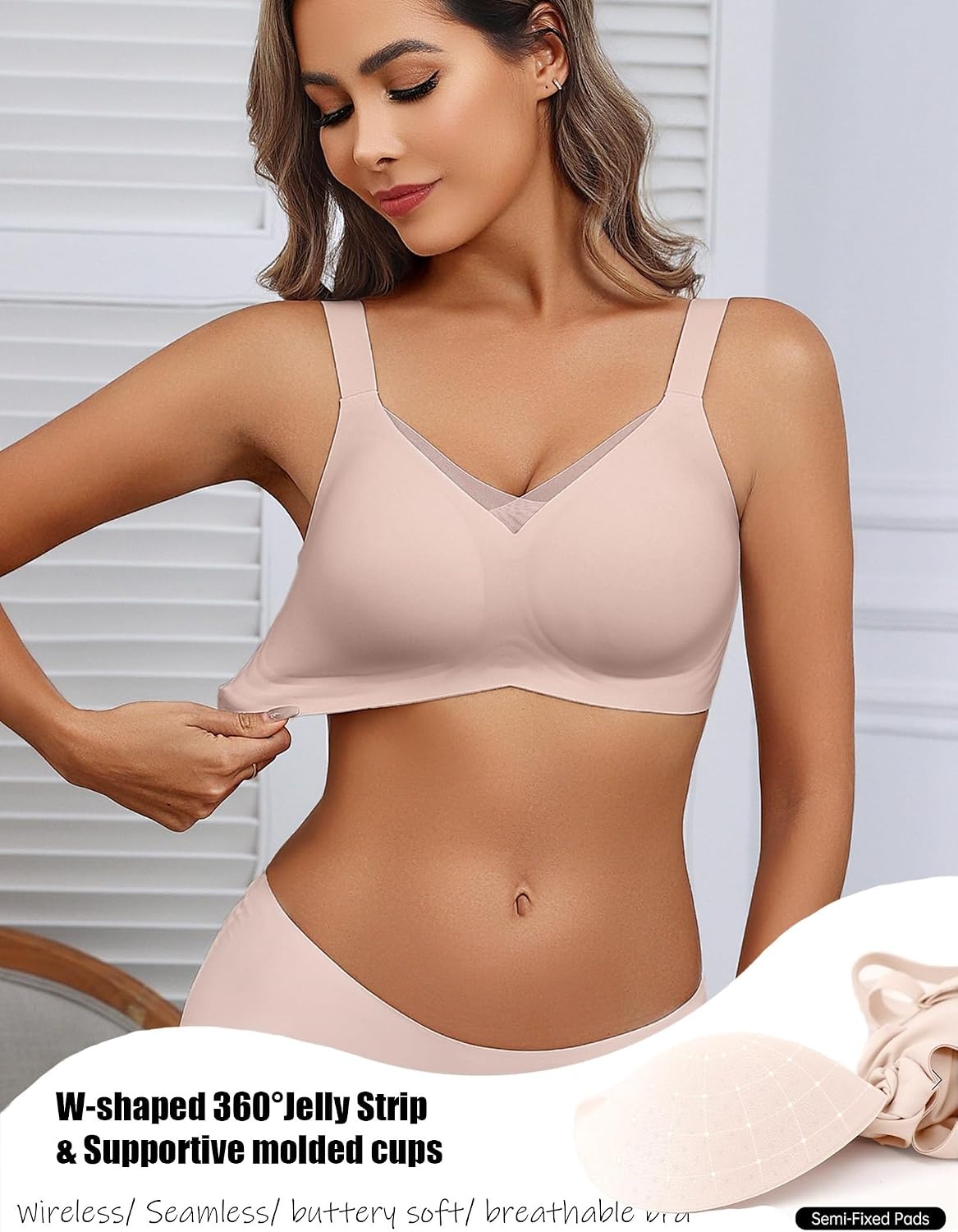 image:imageAvidlove Womens Seamless Bras No Underwire V Mesh Comfort Bralette Full Coverage Push Up Everyday TShirt BraCoupled Pink