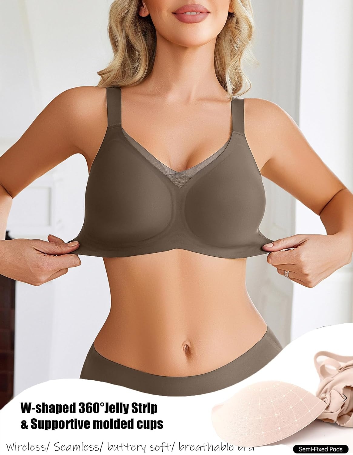 image:imageAvidlove Womens Seamless Bras No Underwire V Mesh Comfort Bralette Full Coverage Push Up Everyday TShirt BraGrey