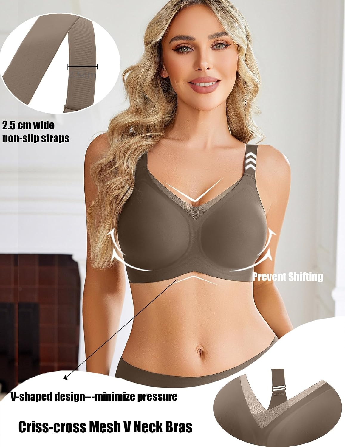 image:imageAvidlove Womens Seamless Bras No Underwire V Mesh Comfort Bralette Full Coverage Push Up Everyday TShirt BraGrey