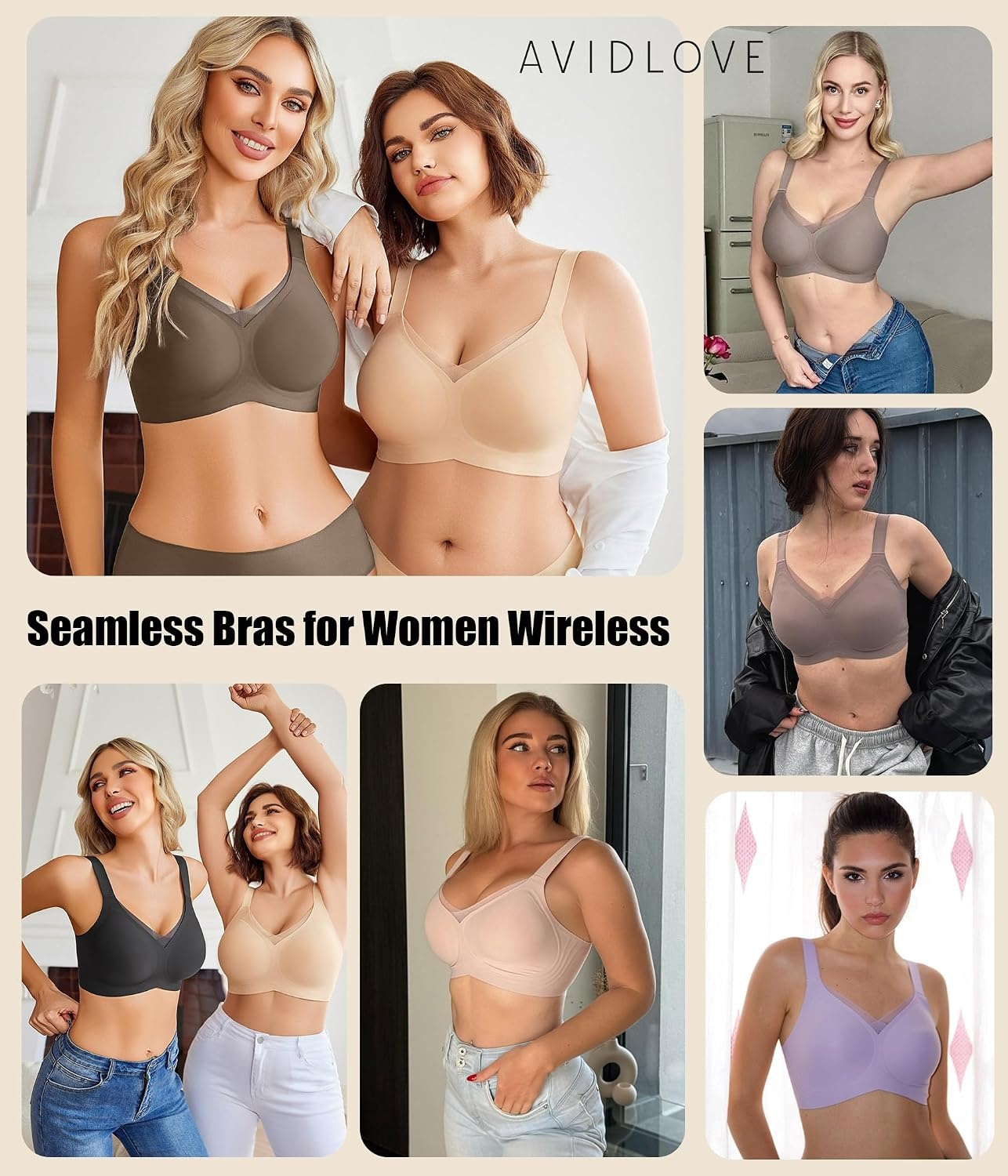 image:imageAvidlove Womens Seamless Bras No Underwire V Mesh Comfort Bralette Full Coverage Push Up Everyday TShirt BraGrey