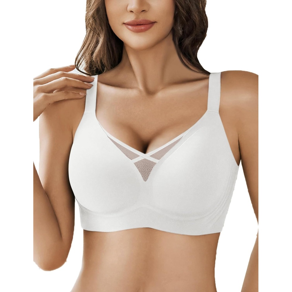 image:imageAvidlove Wireless Bras for Women No Underwire V Mesh Bralette Seamless Comfortable Bra Push Up Full Coverage Everyday BrasWhite