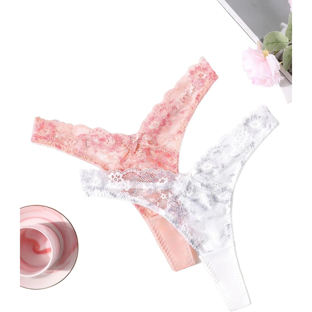 image:imageAvidlove Women Sexy Underwear Lace Gstring Exotic Lingerie Panties VShape Cheeky Tangas with Bow Decor2 Packs1
