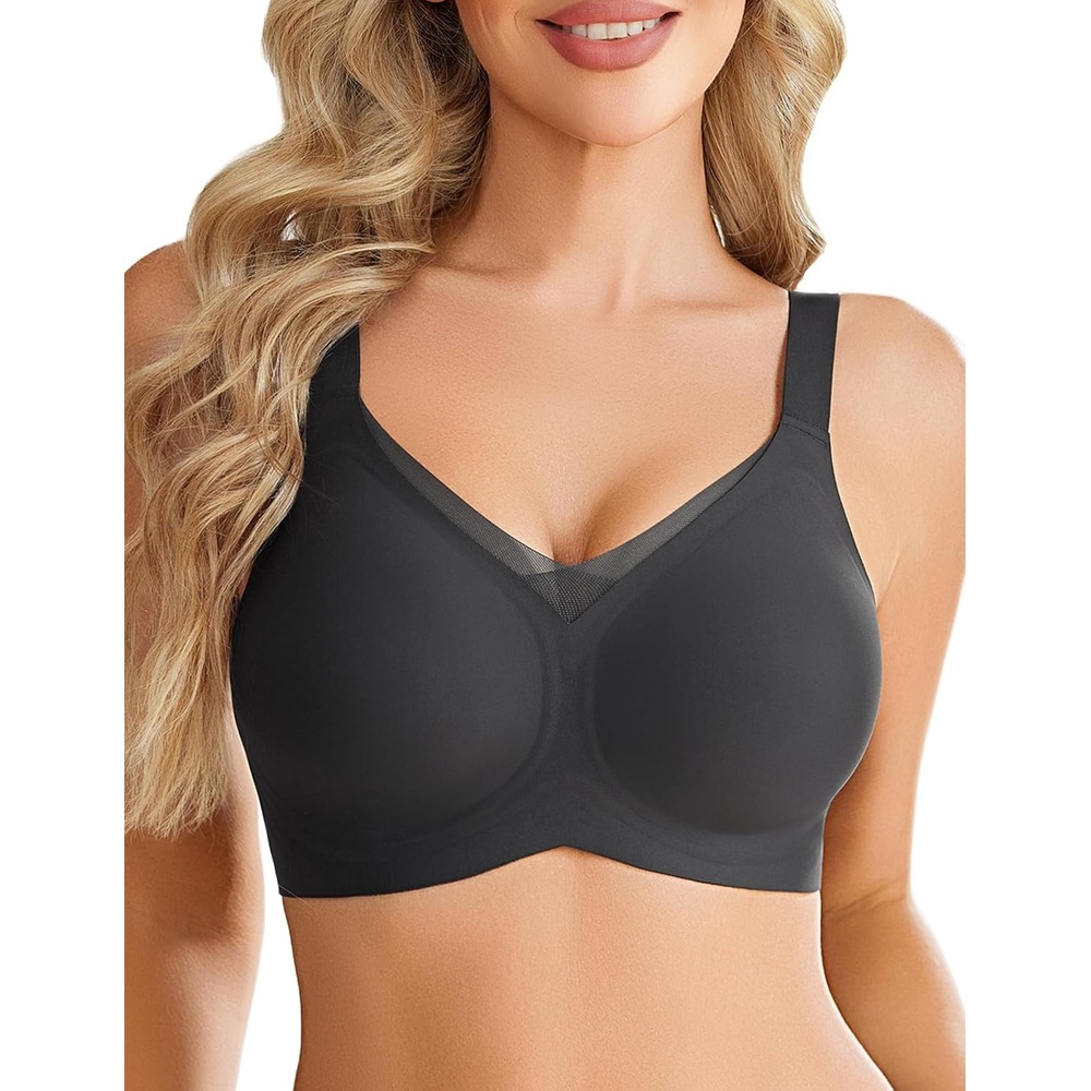 image:imageAvidlove Womens Seamless Bras No Underwire V Mesh Comfort Bralette Full Coverage Push Up Everyday TShirt BraBlack