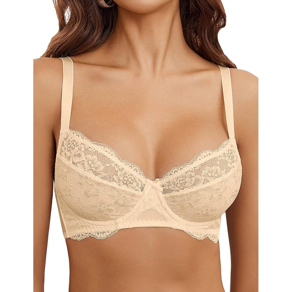 image:imageAvidlove Womens Sexy Lace Bra Mesh Balconette Underwire Unlined Everyday Bra Lingerie Champagne