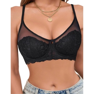Avidlove Bralettes for Women Underwire Lace Floral Crossover Bra T-Shirt Everyday Bra Lingerie(Black)