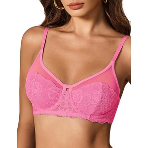 Avidlove Bralettes for Women Underwire Lace Floral Crossover Bra T-Shirt Everyday Bra Lingerie(Pink)