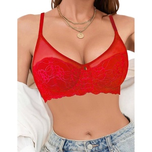Avidlove Bralettes for Women Underwire Lace Floral Crossover Bra T-Shirt Everyday Bra Lingerie(Red)