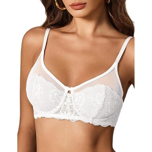 Avidlove Bralettes for Women Underwire Lace Floral Crossover Bra T-Shirt Everyday Bra Lingerie(White)