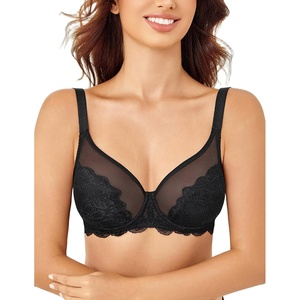 Avidlove Bras for Women Lace Minimizer Bra Full Coverage Mesh Underwire Bra with Centering Cups Sexy Unlined Brasieres(A-black)