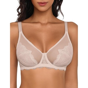 Avidlove Bras for Women Lace Minimizer Bra Full Coverage Mesh Underwire Bra with Centering Cups Sexy Unlined Brasieres(Sand Beige)