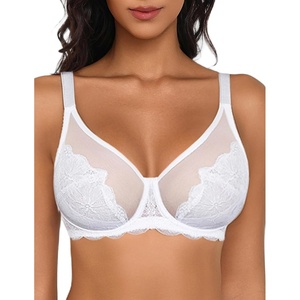 Avidlove Bras for Women Lace Minimizer Bra Full Coverage Mesh Underwire Bra with Centering Cups Sexy Unlined Brasieres(White)