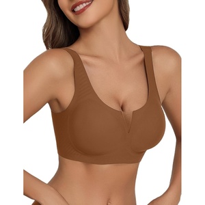 Avidlove Bras for Women No Underwire Seamless Bra Deep V Full Coverage T-Shirt Bralette Comfort Everyday Bra(Coffee)