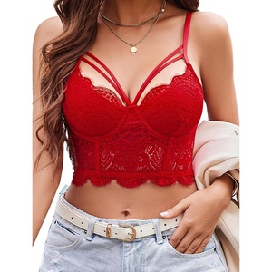Avidlove Lace Bralette for Women V Neck Camisoles Adjustable Strap Two Layer Crop Top Bustier Tops(A Red)