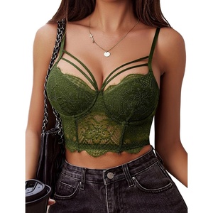 Avidlove Lace Bralette for Women V Neck Camisoles Adjustable Strap Two Layer Crop Top Bustier Tops(Green)