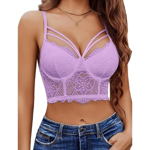 Avidlove Lace Bralette for Women V Neck Camisoles Adjustable Strap Two Layer Crop Top Bustier Tops(Lilac)