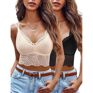 Avidlove Lace Bralette for Women V Neck Camisoles Racerback Adjustable Strap Crop Top(Black and Beige)