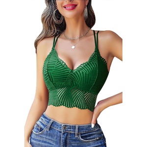 Avidlove Lace Bralette for Women V Neck Camisoles Racerback Adjustable Strap Crop Top(Dark Green)