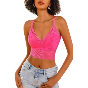 Avidlove Lace Bralette for Women V Neck Camisoles Racerback Adjustable Strap Crop Top(Fluo Pink)