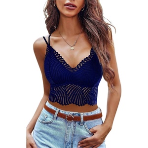 Avidlove Lace Bralette for Women V Neck Camisoles Racerback Adjustable Strap Crop Top(Navy Blue)