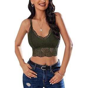 Avidlove Lace Bralette for Women V Neck Camisoles Racerback Adjustable Strap Crop Top(Olive Green)