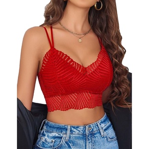 Avidlove Lace Bralette for Women V Neck Camisoles Racerback Adjustable Strap Crop Top(Red)