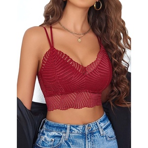Avidlove Lace Bralette for Women V Neck Camisoles Racerback Adjustable Strap Crop Top(Wine Red)