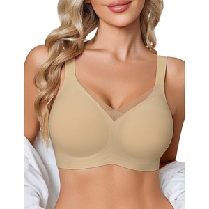 Avidlove Womens Seamless Bras No Underwire V Mesh Comfort Bralette Full Coverage Push Up Everyday T-Shirt Bra(Light Brown)