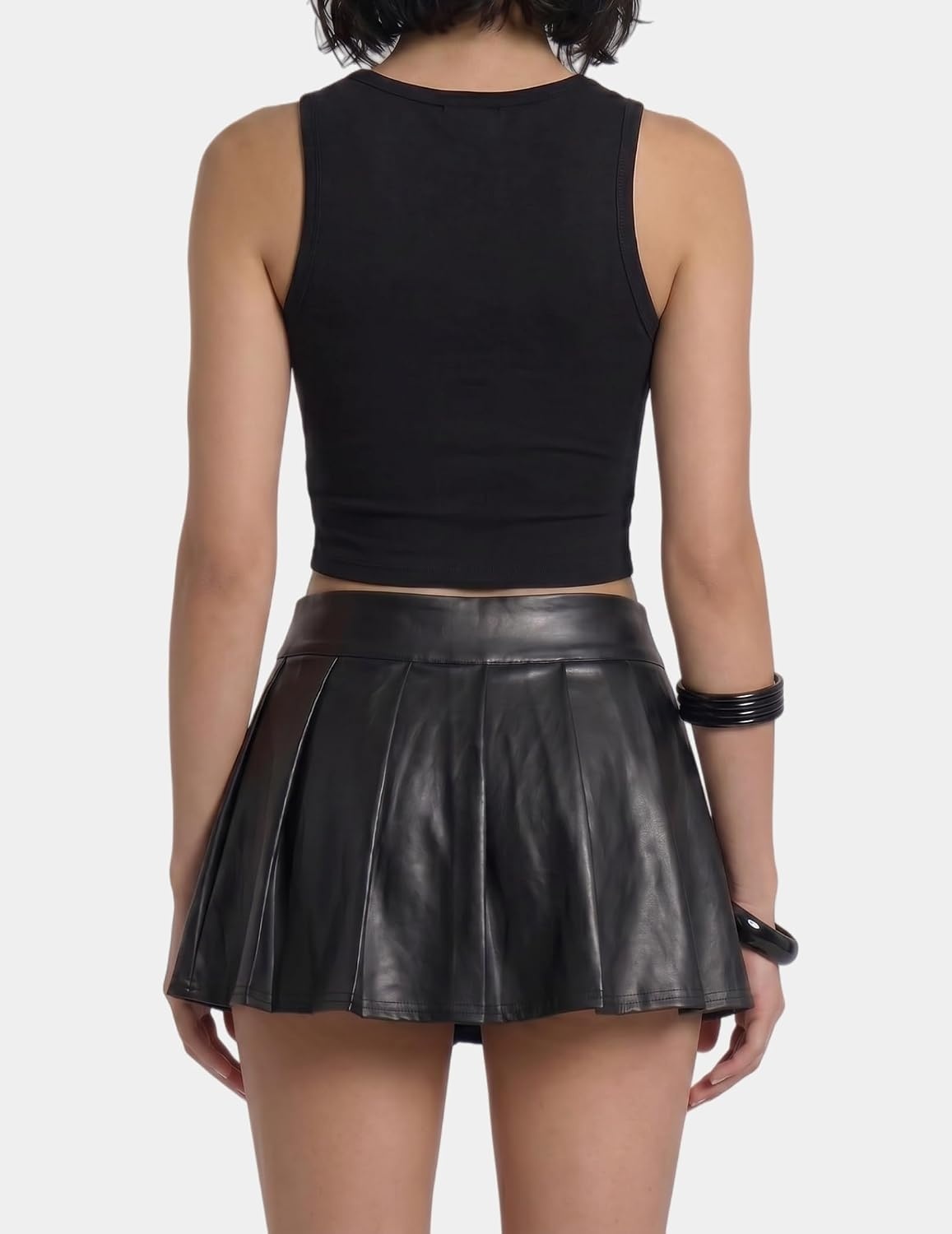 image:imageAvidlove Faux Leather Mini Skirts for Women High Waisted Pleated ALine Skirt Going Out Nightclub OutfitBlack