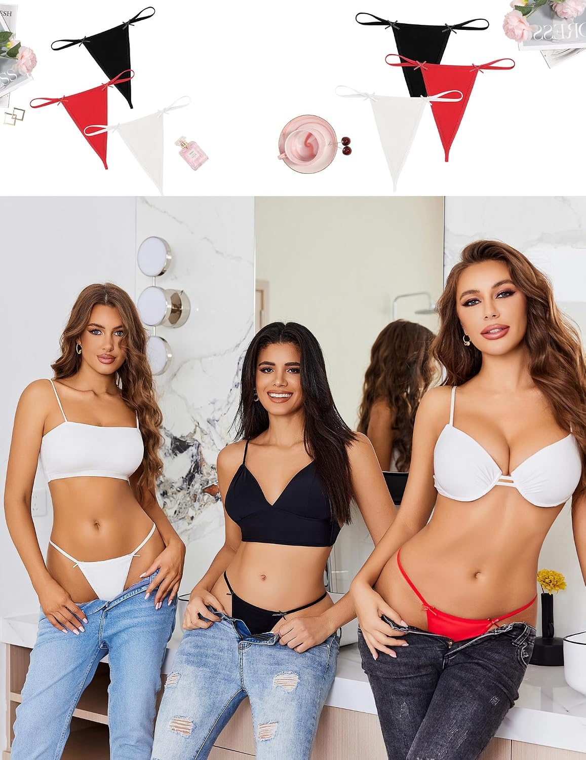 image:imageAvidlove G String Thongs for Women Cheeky Breathable Underwear Sexy No Show Panties 3 PackBlackwhitered