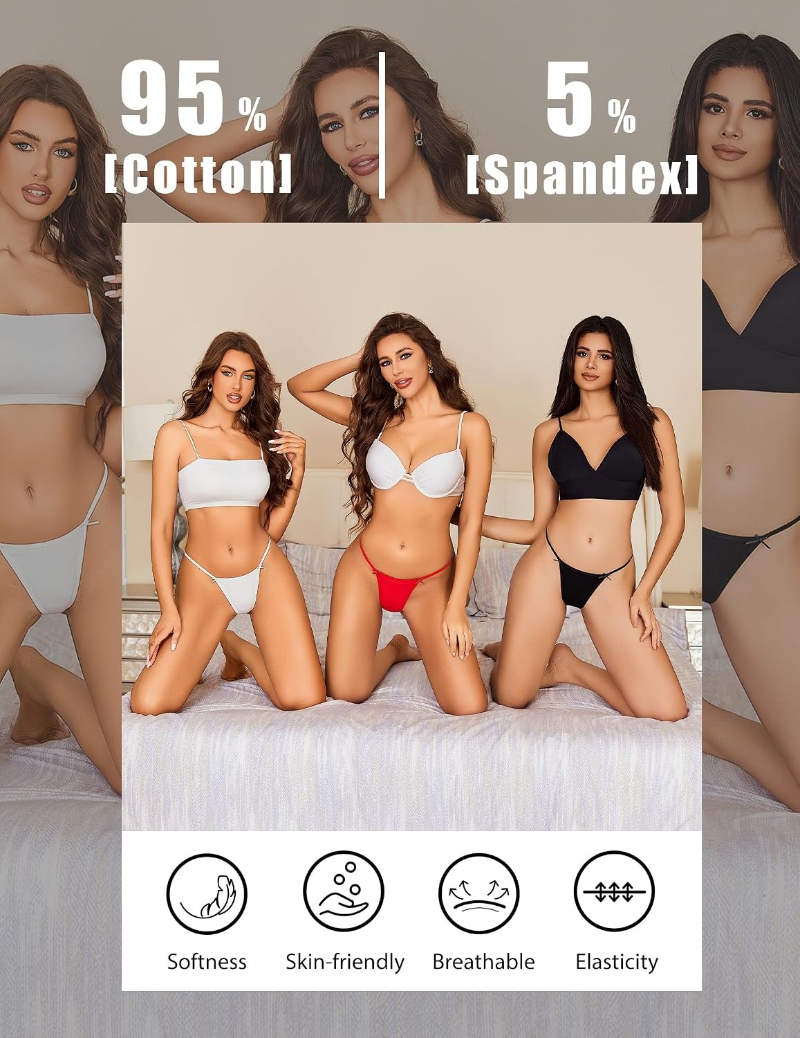 image:imageAvidlove G String Thongs for Women Cheeky Breathable Underwear Sexy No Show Panties 3 PackBlackwhitered