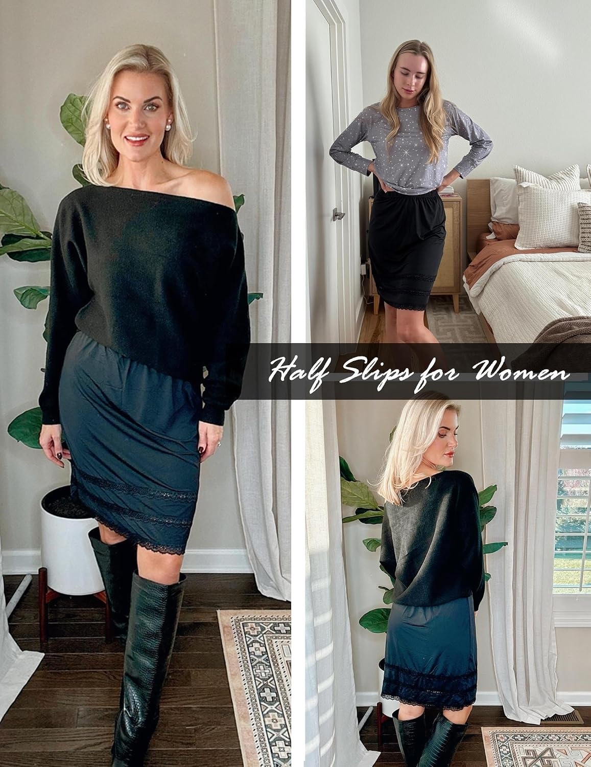 image:imageAvidlove Half Slips for Women Underskirt Dress Extender Lace Trim Knee Length Short SkirtBlack