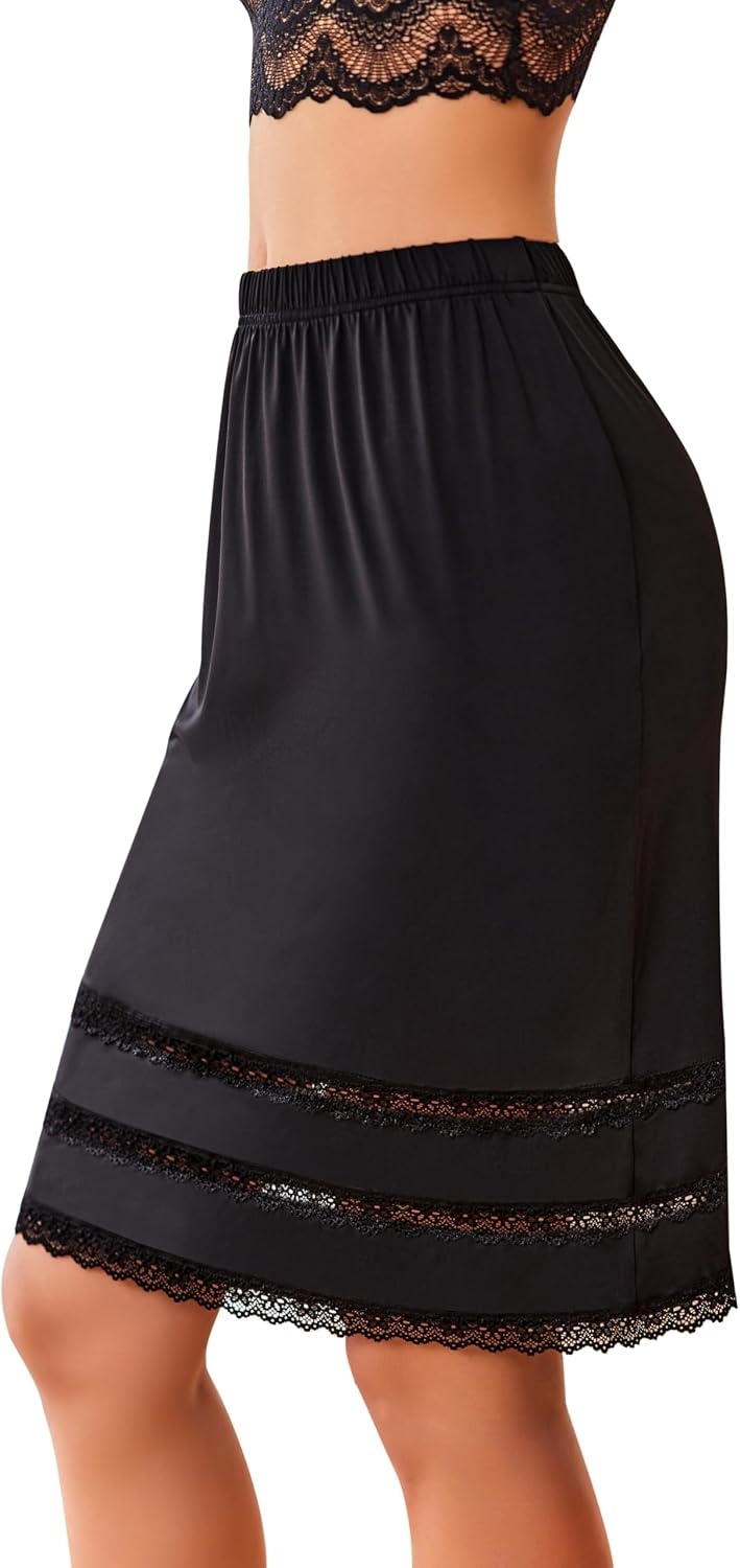 image:imageAvidlove Half Slips for Women Underskirt Dress Extender Lace Trim Knee Length Short SkirtBlack