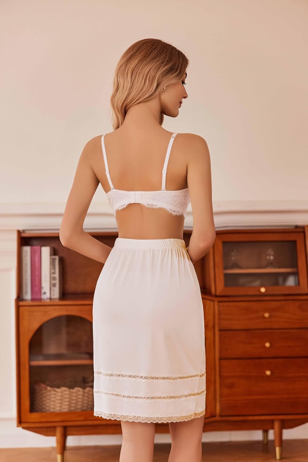 image:imageAvidlove Half Slips for Women Underskirt Dress Extender Lace Trim Knee Length Short SkirtChampagne