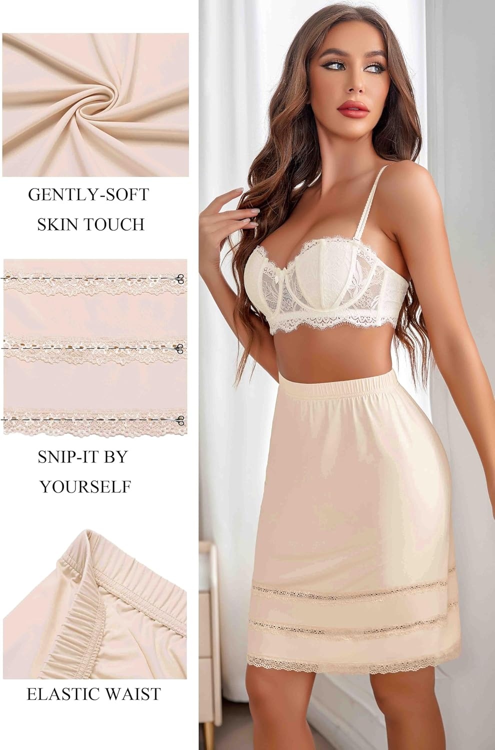 image:imageAvidlove Half Slips for Women Underskirt Dress Extender Lace Trim Knee Length Short SkirtChampagne