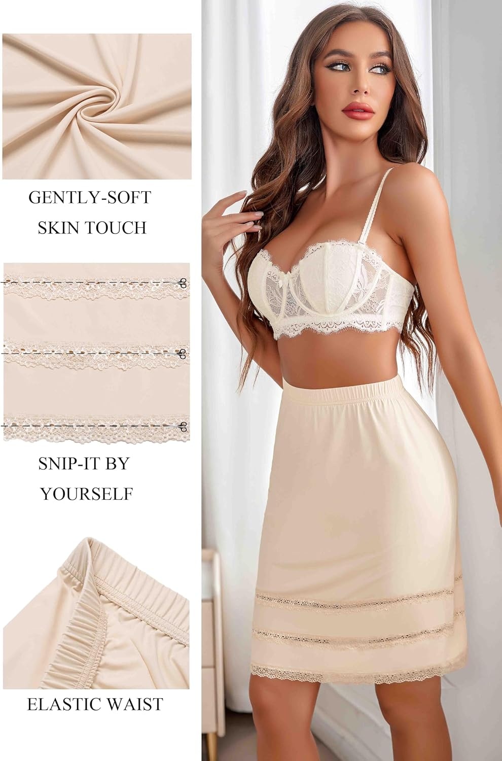 image:imageAvidlove Half Slips for Women Underskirt Dress Extender Lace Trim Knee Length Short SkirtNude