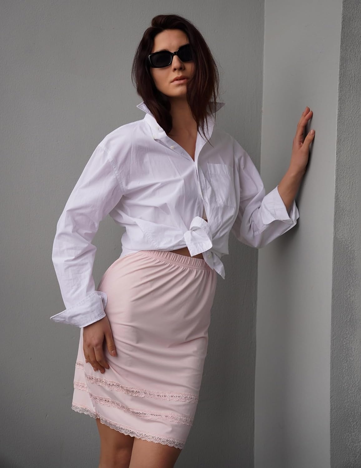image:imageAvidlove Half Slips for Women Underskirt Dress Extender Lace Trim Knee Length Short SkirtPink