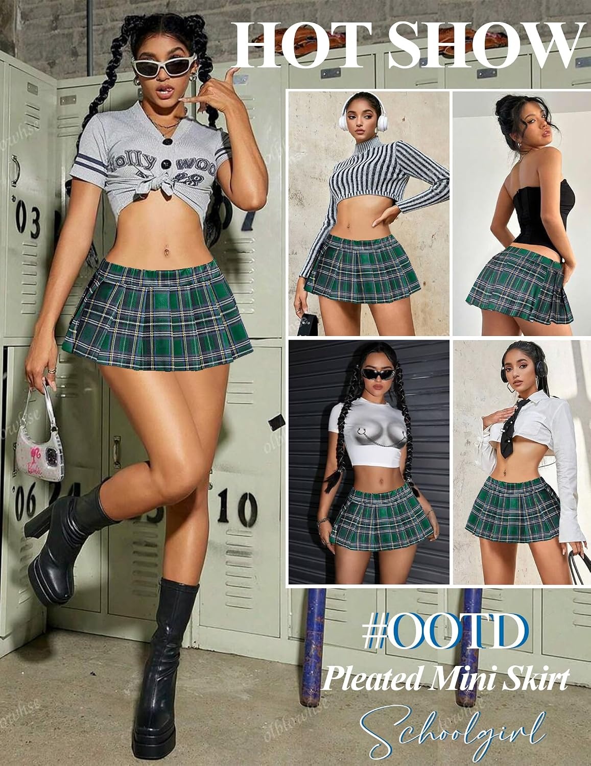 image:imageAvidlove Pleated Skirts for Women Y2k Mini Skirt Casual Short Skirts Micro Skirt XS4XLGreen Plaid