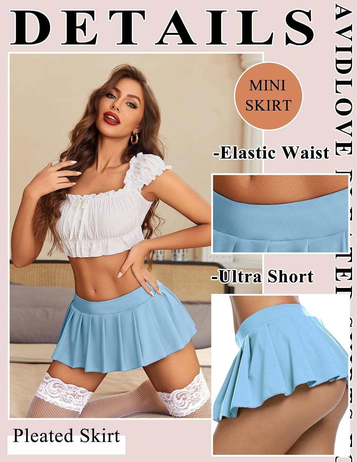 image:imageAvidlove Pleated Skirts for Women Y2k Mini Skirt Casual Short Skirts Micro Skirt XS4XLLight Blue