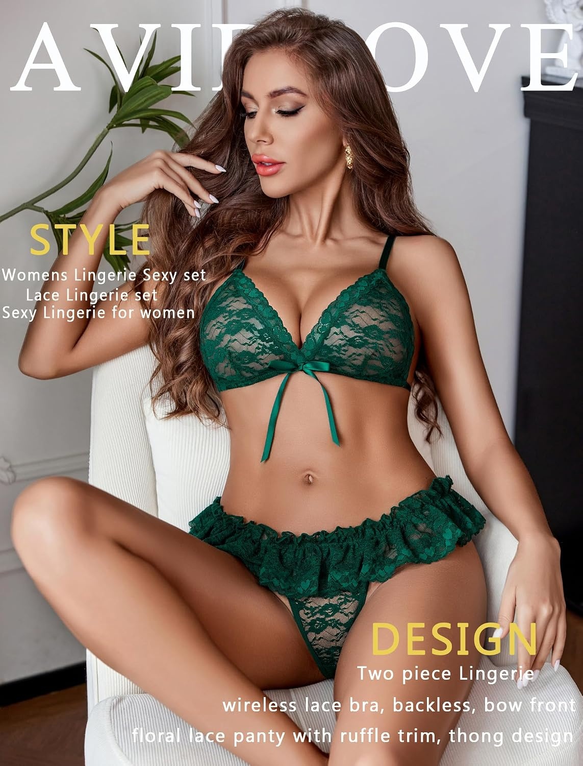 image:imageAvidlove Sexy Lingerie Set for Women Lace Bra and Panty Sets 2 Piece Sheer Babydoll Outfits SXXLGreen