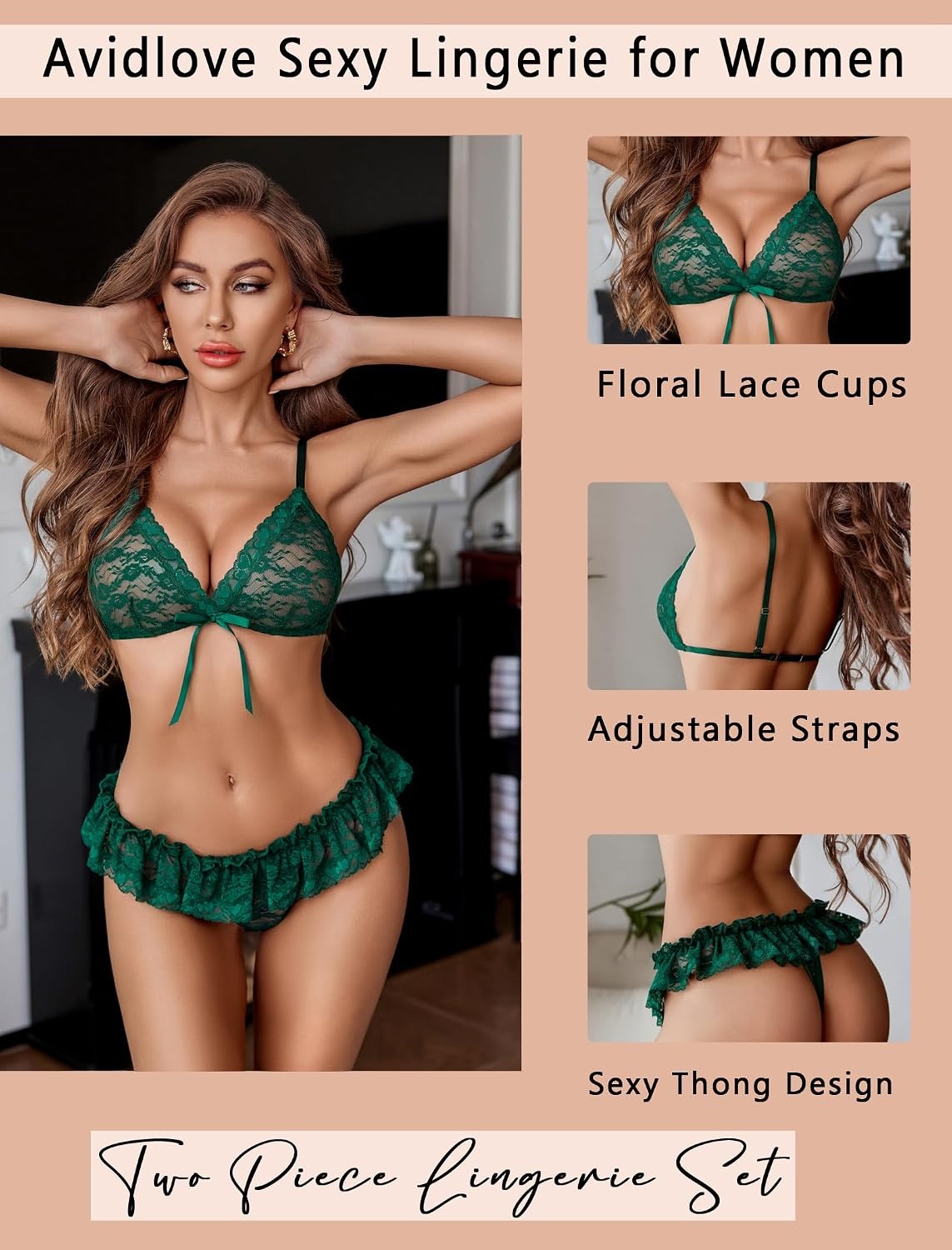 image:imageAvidlove Sexy Lingerie Set for Women Lace Bra and Panty Sets 2 Piece Sheer Babydoll Outfits SXXLGreen