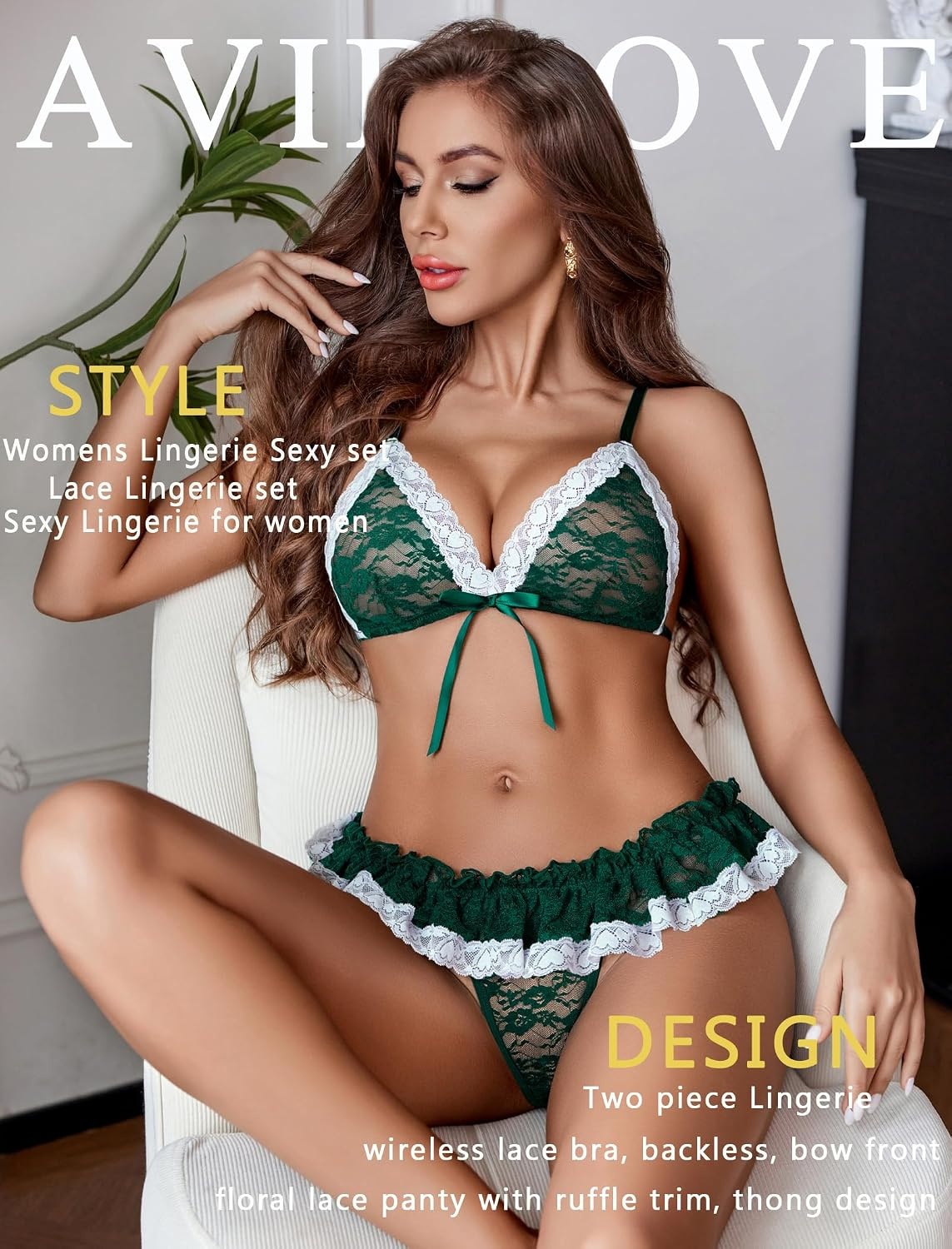 image:imageAvidlove Sexy Lingerie Set for Women Lace Bra and Panty Sets 2 Piece Sheer Babydoll Outfits SXXLGreen and White